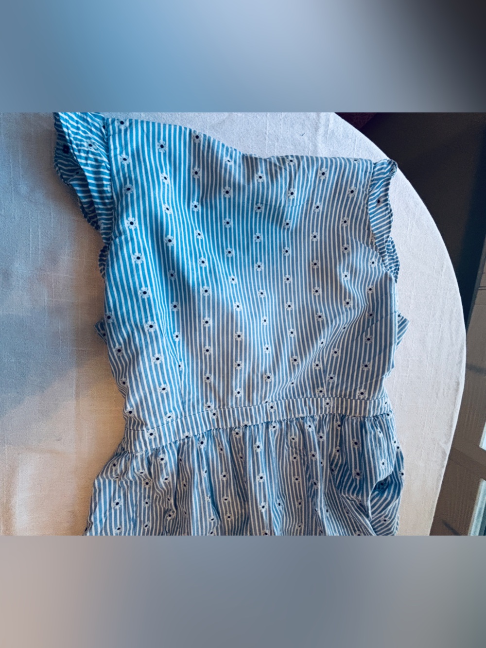 LOFT Light Blue & White Striped Midi Wrap Dress with Ruffle Sleeves Women’s L - Picture 3 of 11